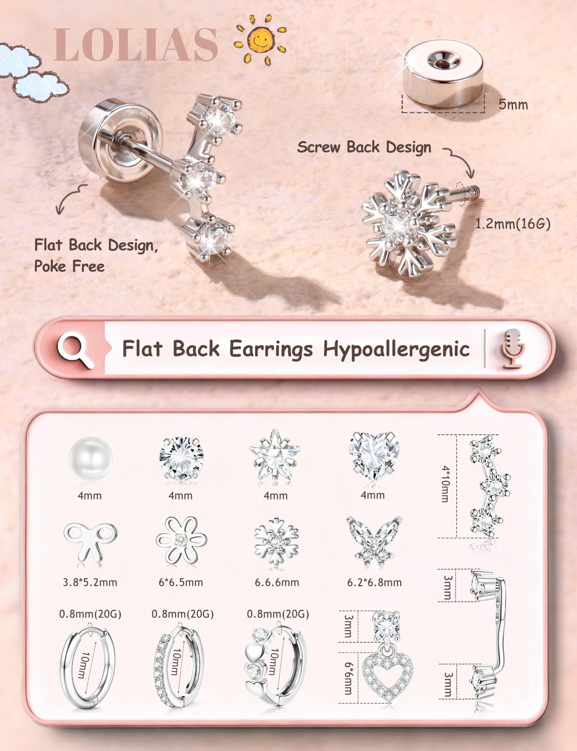 LOLIAS flatback stud earrings designed for all-day comfort.