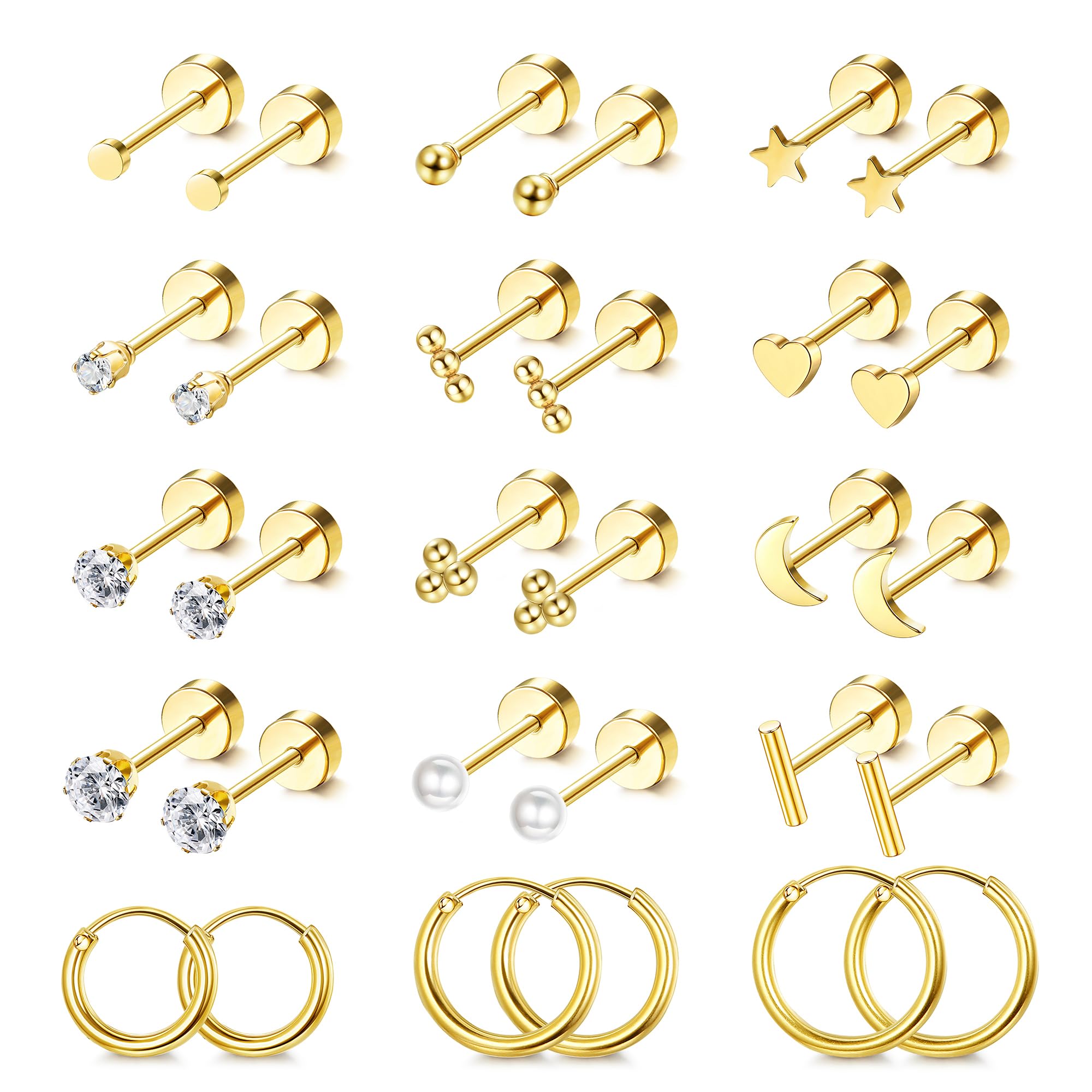 LOLIAS hypoallergenic flat back earrings pack for sensitive ears and all-day comfort