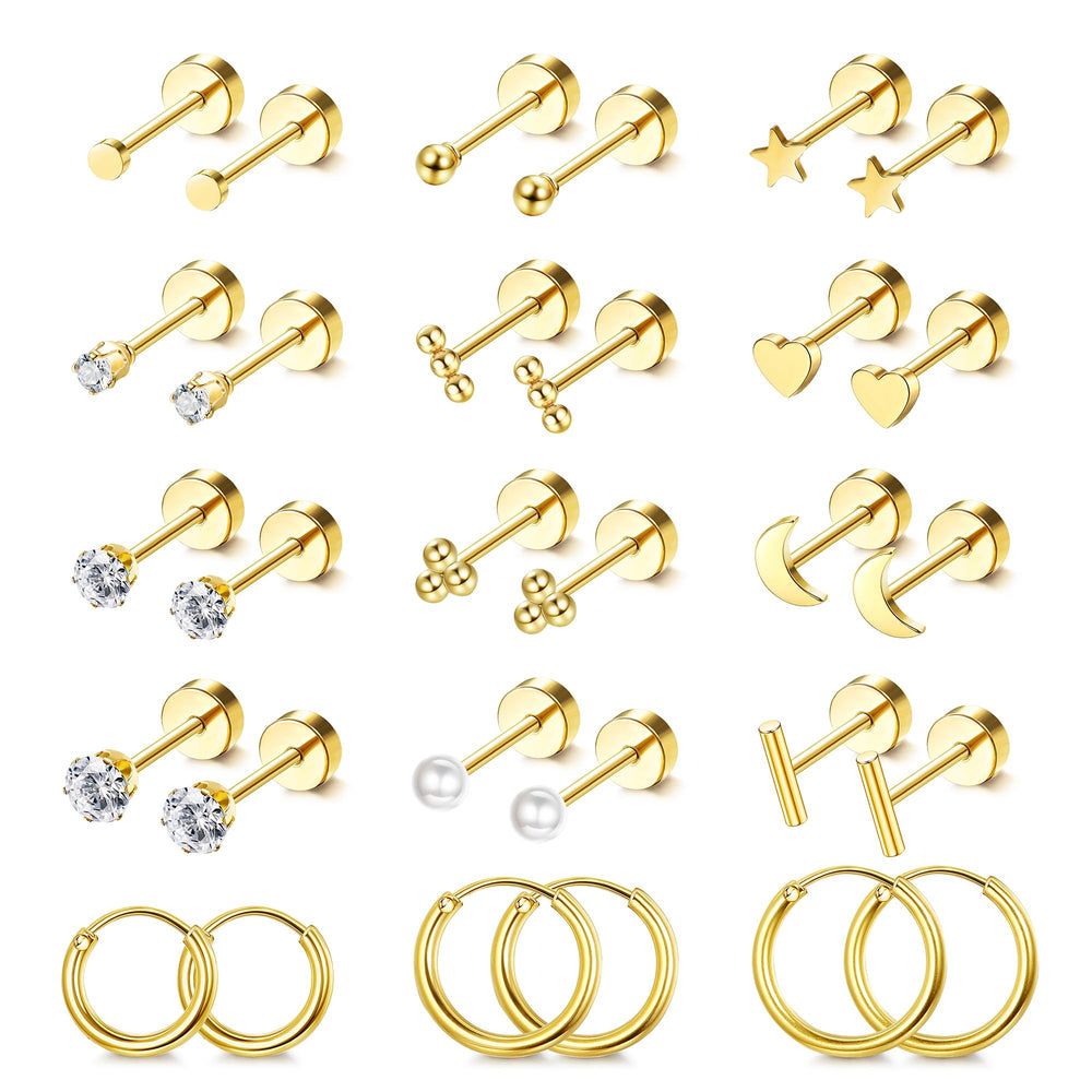LOLIAS hypoallergenic flat back earrings pack for sensitive ears and all-day comfort