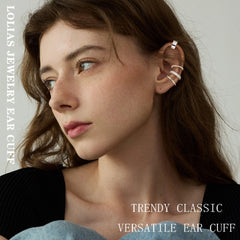 LOLIAS silver-plated ear cuff closeup showing sparkling cubic zirconia detail.