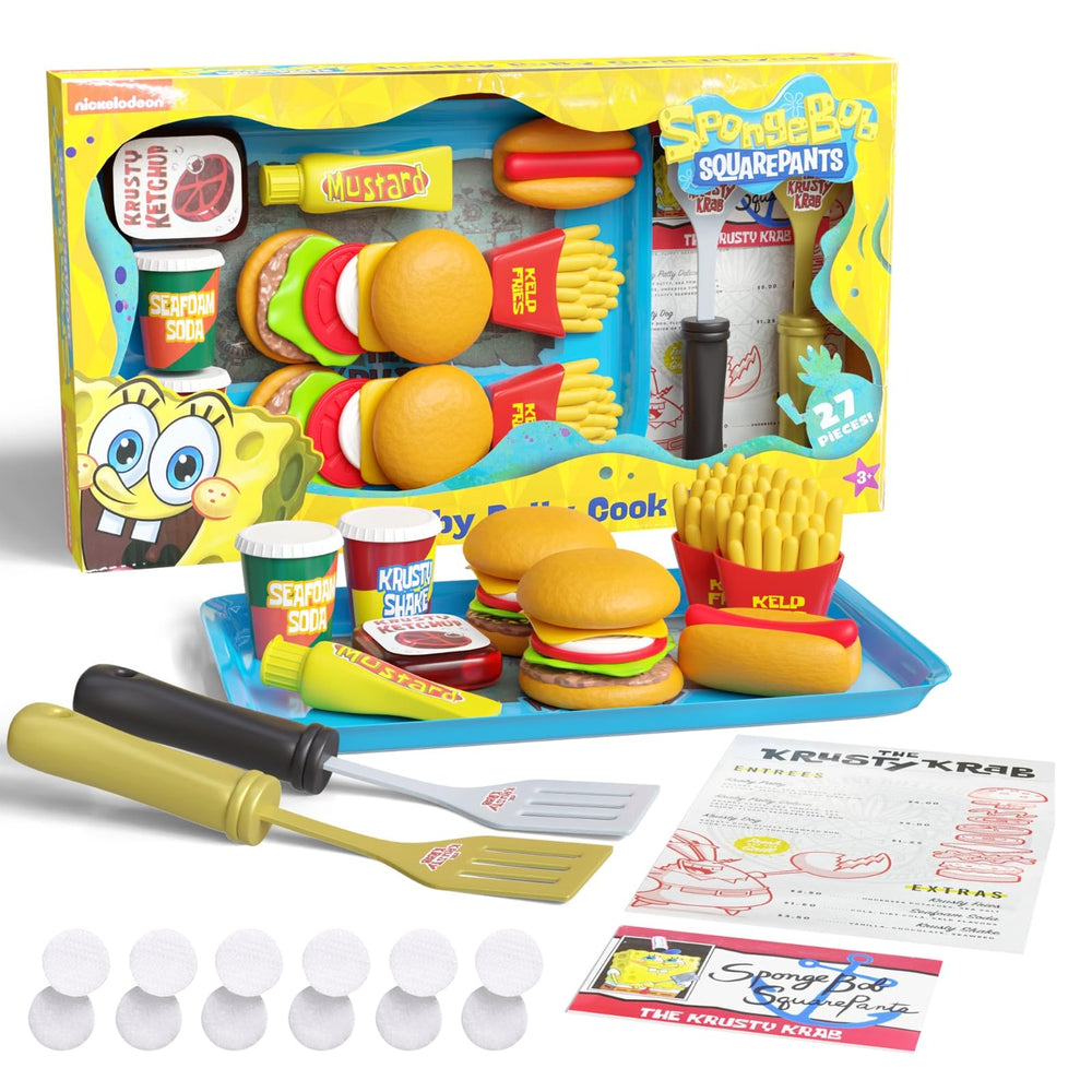 Lollipop SpongeBob kitchen playset with Krabby Patties burgers for imaginative play.