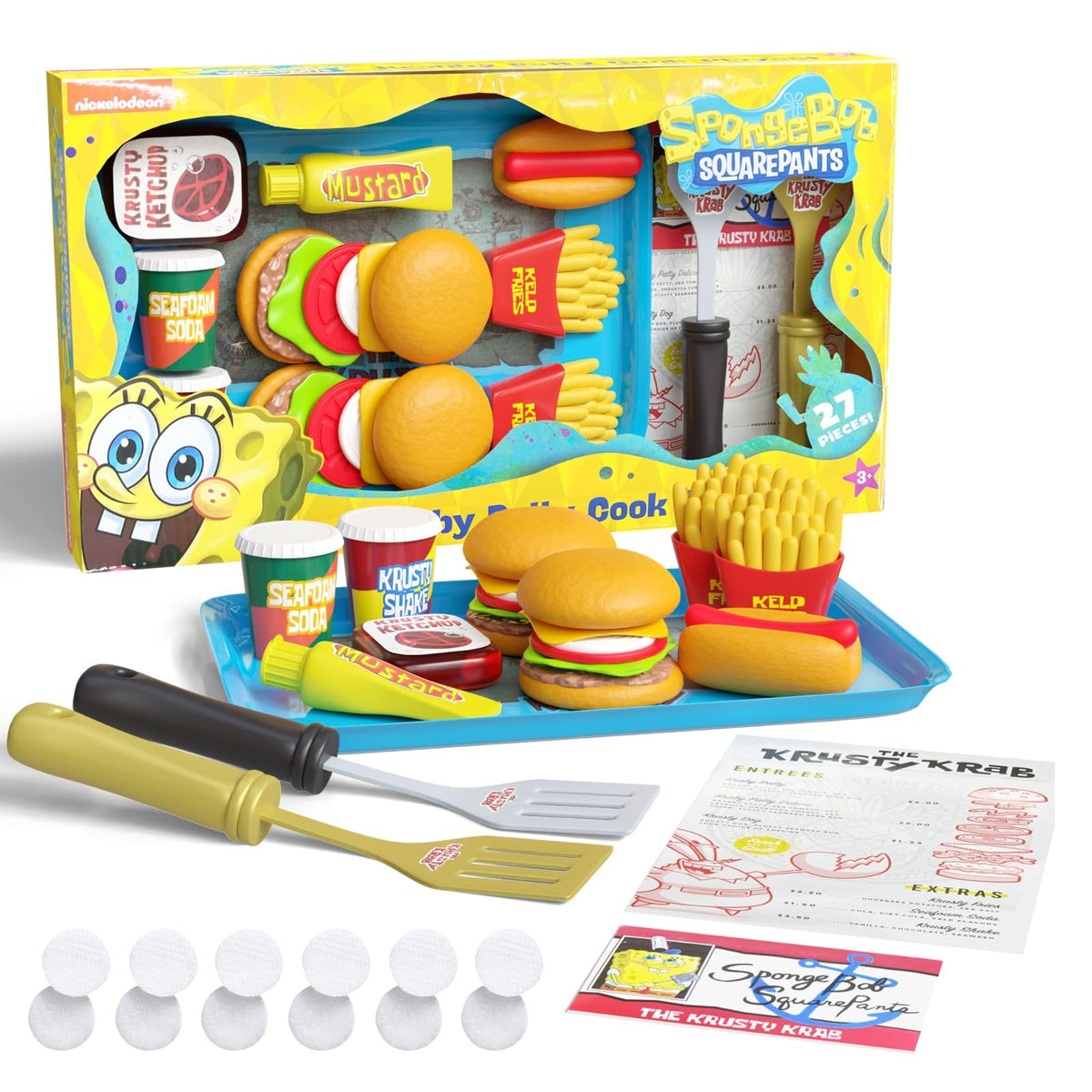 Lollipop SpongeBob kitchen playset with Krabby Patties burgers for imaginative play.