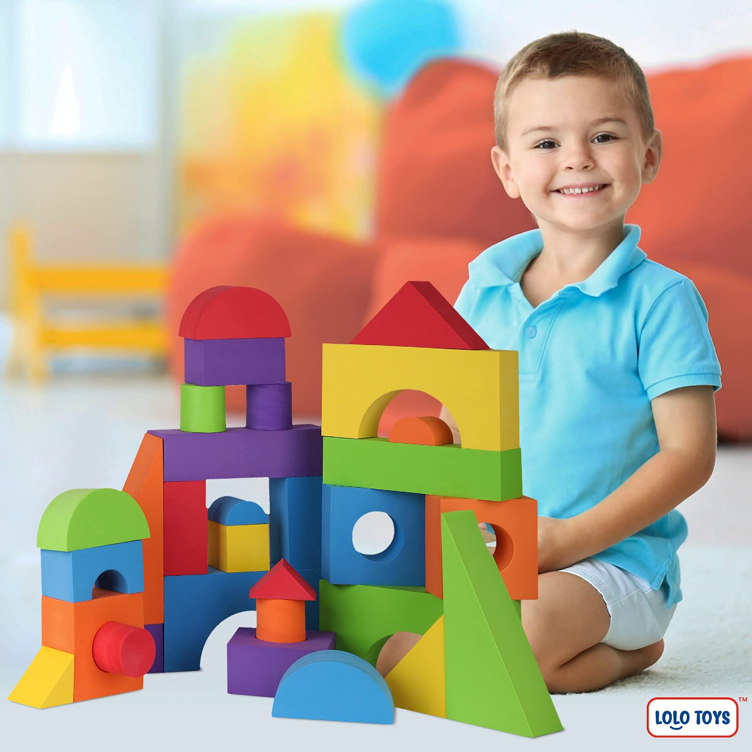 LOLO TOYS giant blocks enabling calm, screen-free playtime for toddlers.