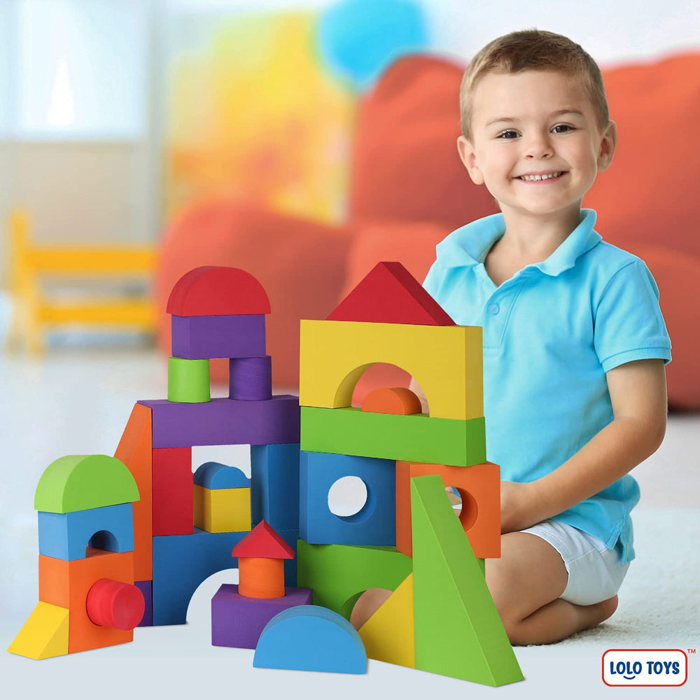 LOLO TOYS giant blocks enabling calm, screen-free playtime for toddlers.