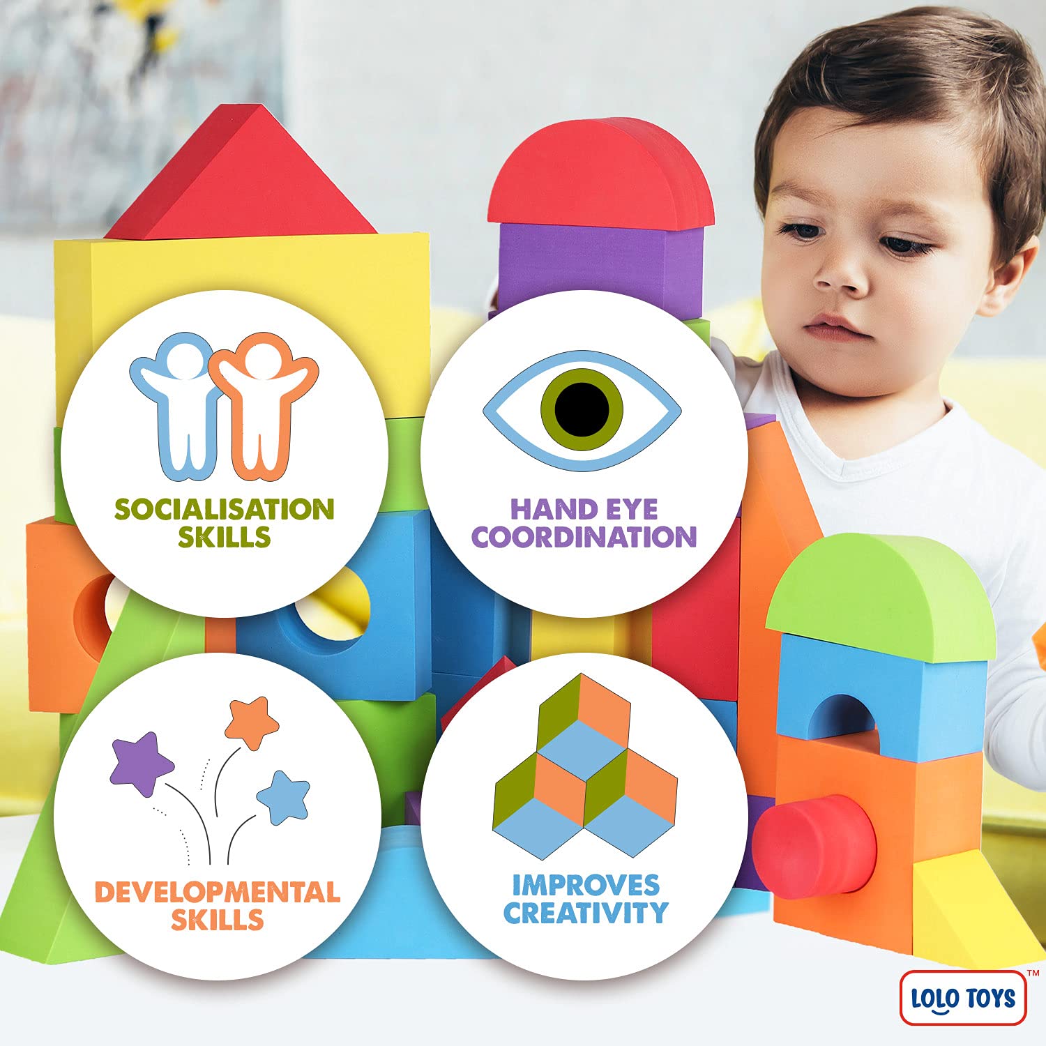 LOLO TOYS blocks used during water play highlight washable, floatable material.