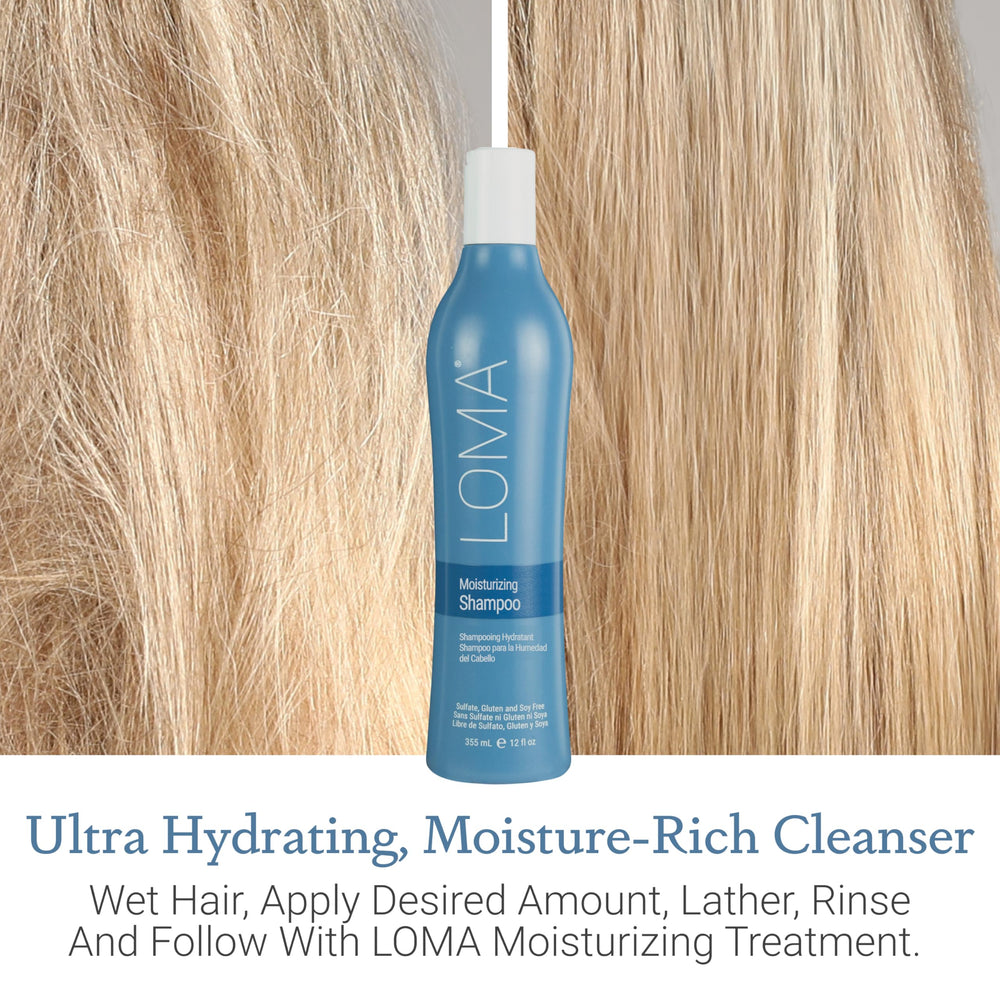 Loma Moisturizing Shampoo color-treated hair care image suggests color-safe nourishment