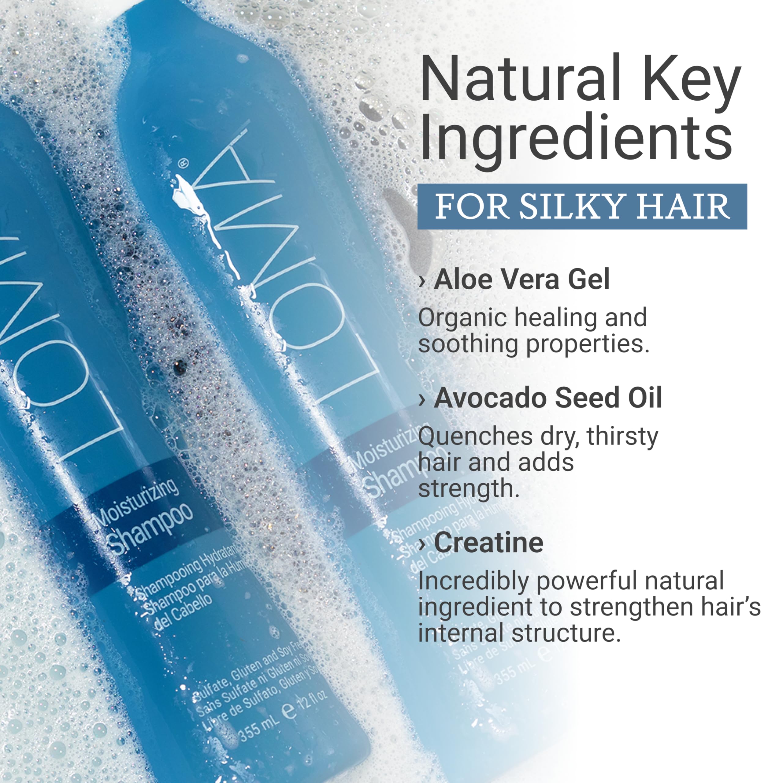 Loma Moisturizing Shampoo foam close-up demonstrating gentle cleansing for all hair types