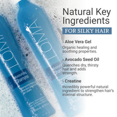 Loma Moisturizing Shampoo foam close-up demonstrating gentle cleansing for all hair types