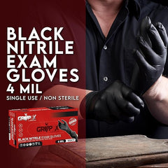 London Labs black nitrile gloves grip detail for secure handling.
