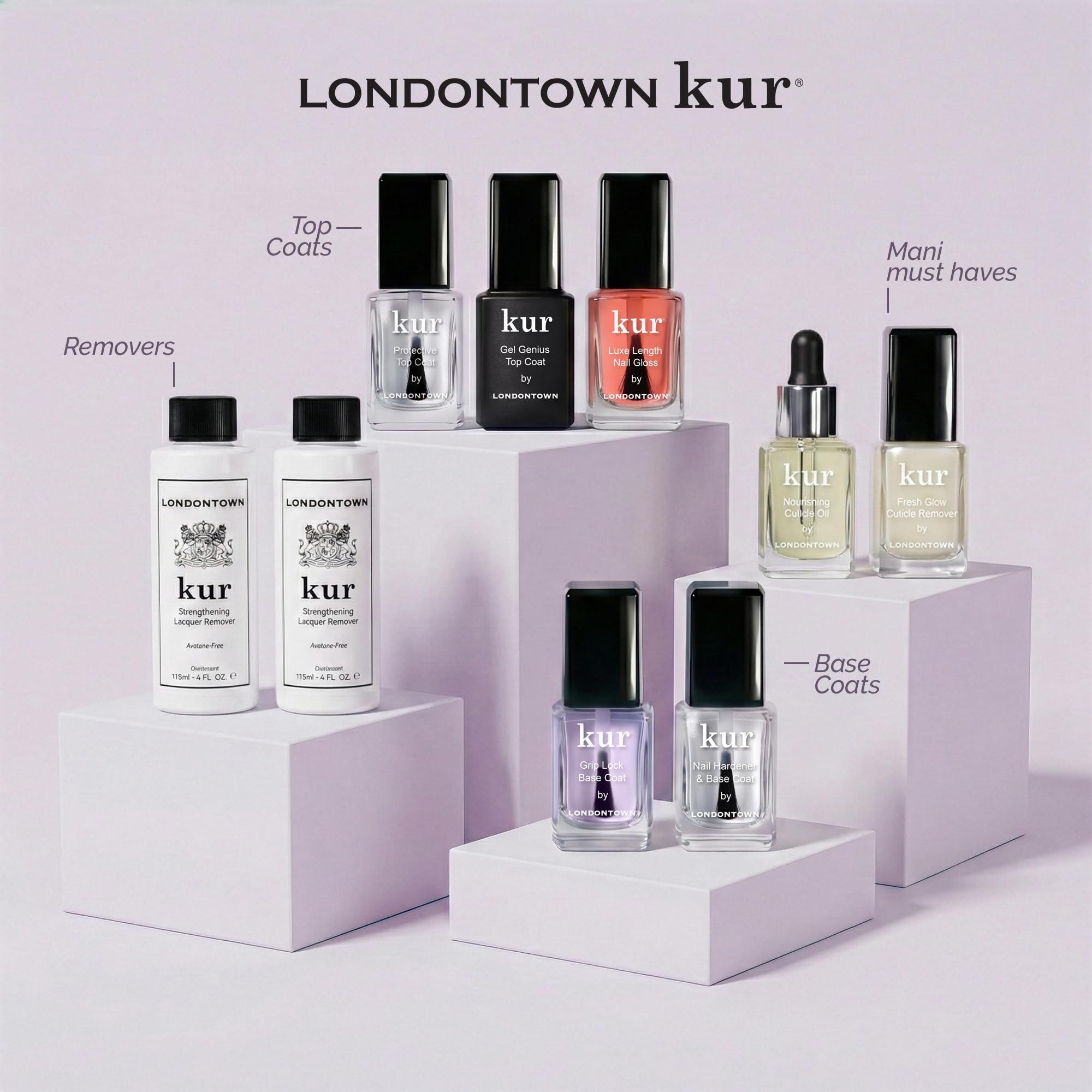 LONDONTOWN packaging close-up communicates vegan, cruelty-free, non-acetone promise