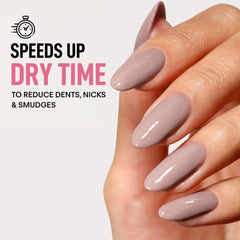 LONDONTOWN kur Flash Dry Top Coat on nail showing gel-like finish.