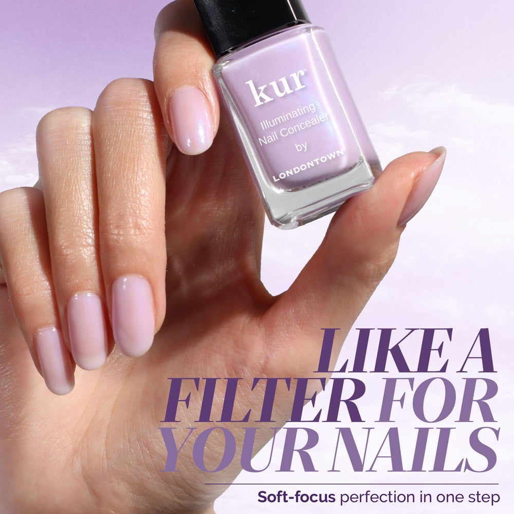 Londontown Lavender Illuminating Nail Concealer application swatch reveals quick one-step manicure.