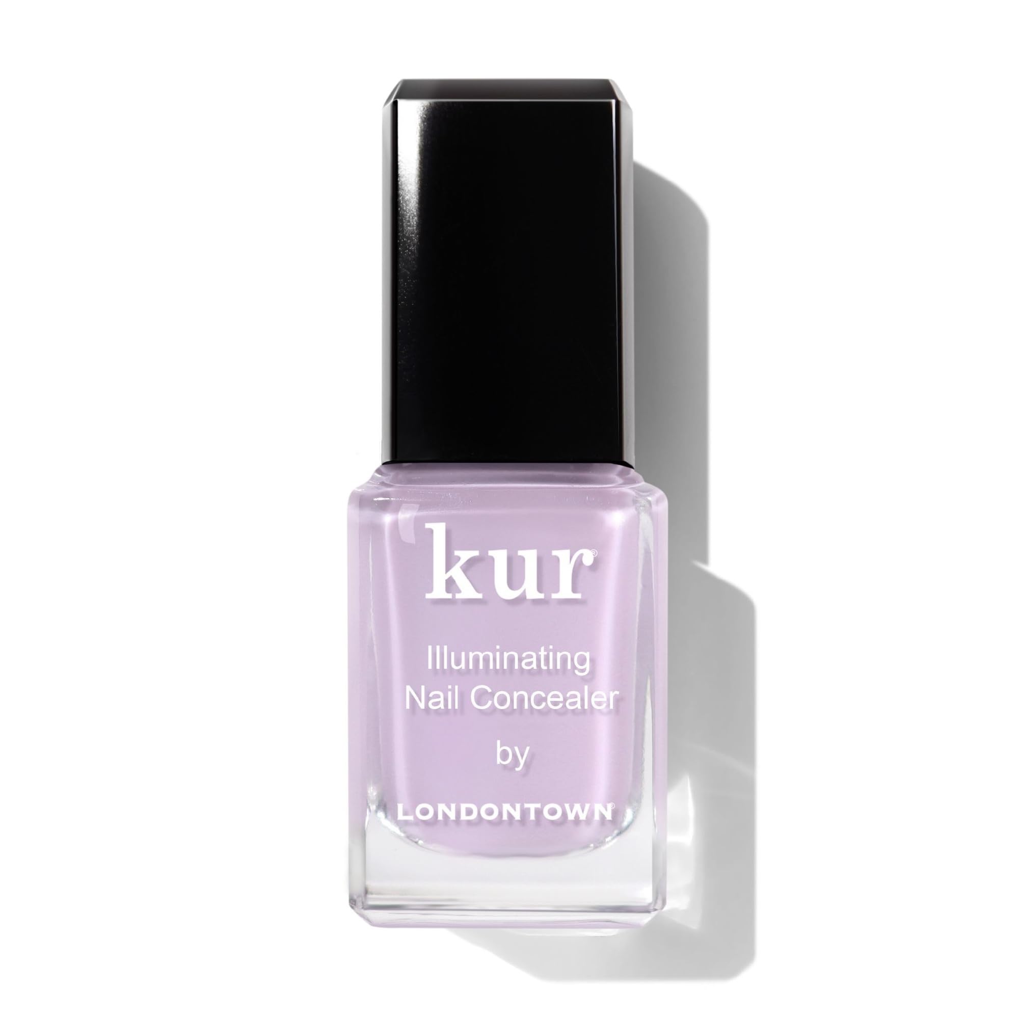 Londontown Lavender Illuminating Nail Concealer bottle shows a brightening effect for discolored nails.