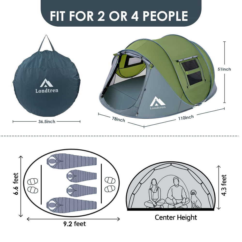 Londtren pop-up tent with airflow mesh doors enhances ventilation during camping.