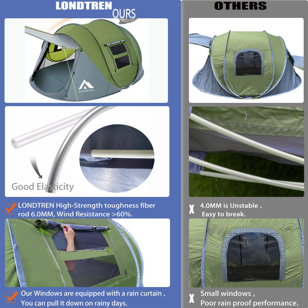 Londtren pop-up tent spacious interior fits three to four people comfortably.