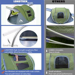 Londtren pop-up tent spacious interior fits three to four people comfortably.