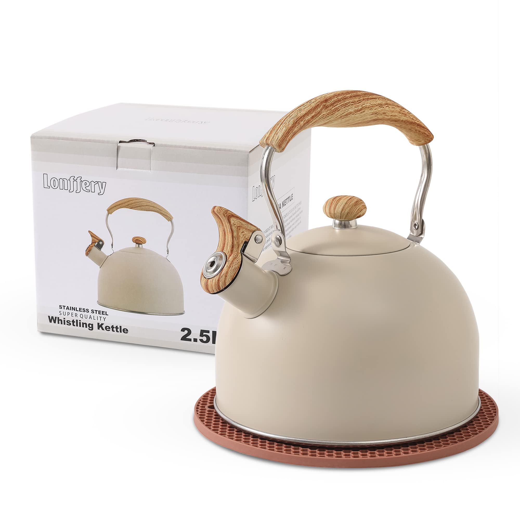 Lonffery Tea Kettle cream whistling in action, signaling boiling water for a smooth morning brew.