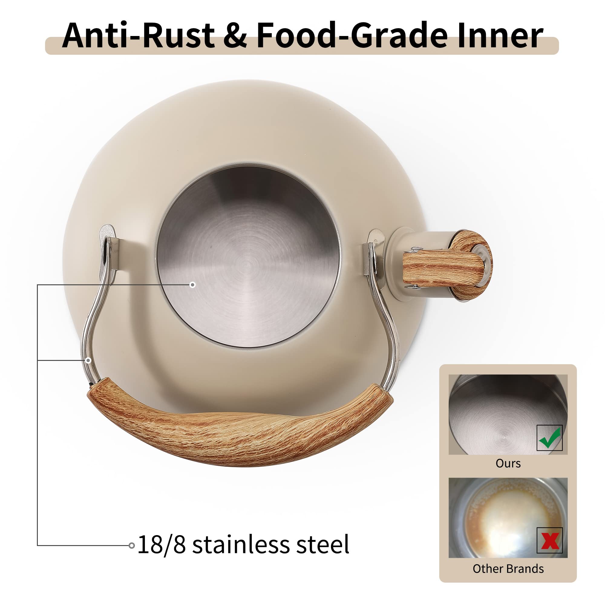 Lonffery Tea Kettle induction-compatible, versatile for various stove types.