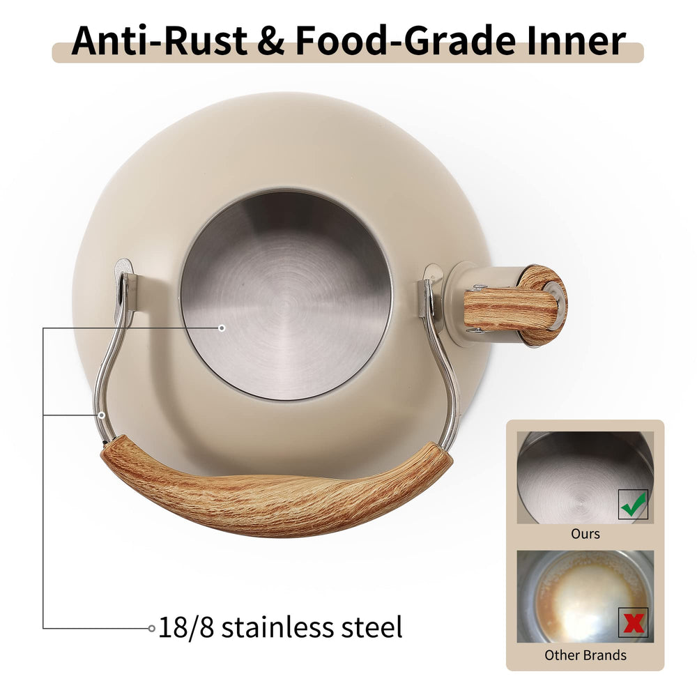 Lonffery Tea Kettle induction-compatible, versatile for various stove types.