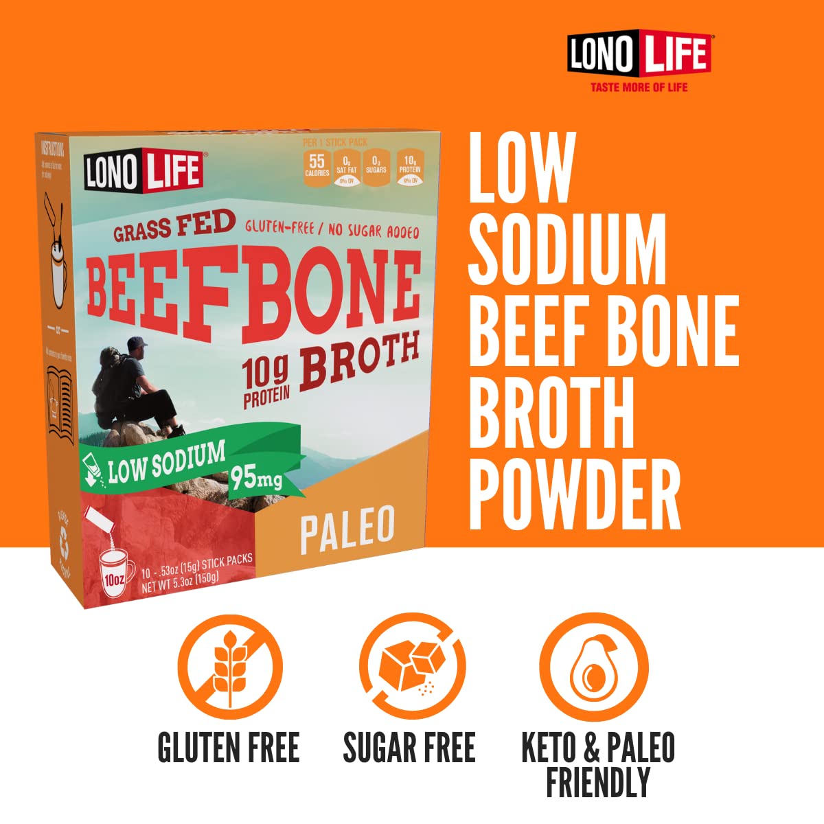 LonoLife collagen-rich broth powder close-up emphasizes natural ingredients