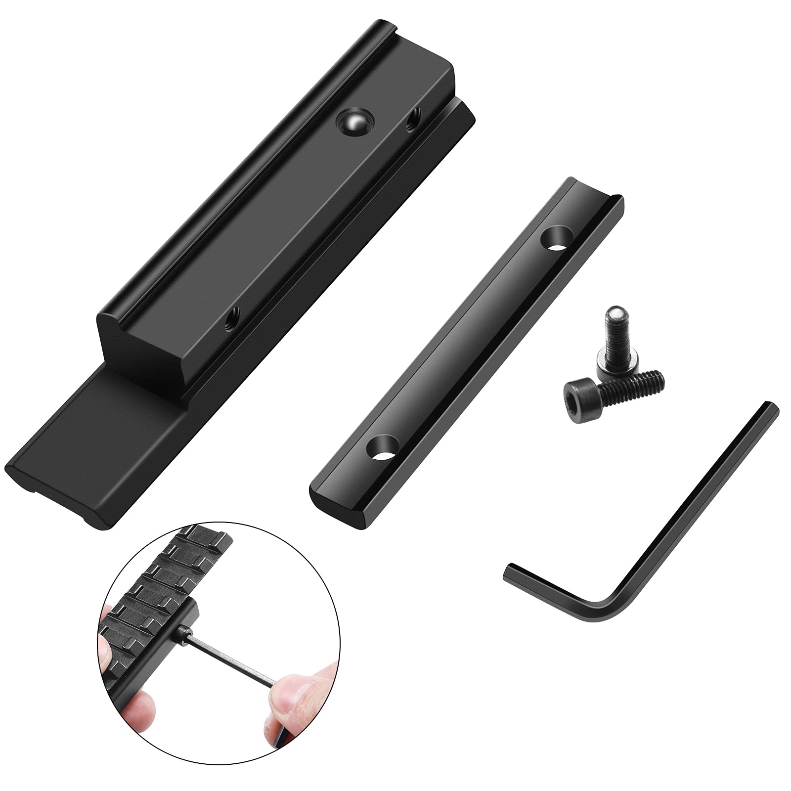 LONSEL adapter in-use setup converting 11mm dovetail to 21mm rail for optics