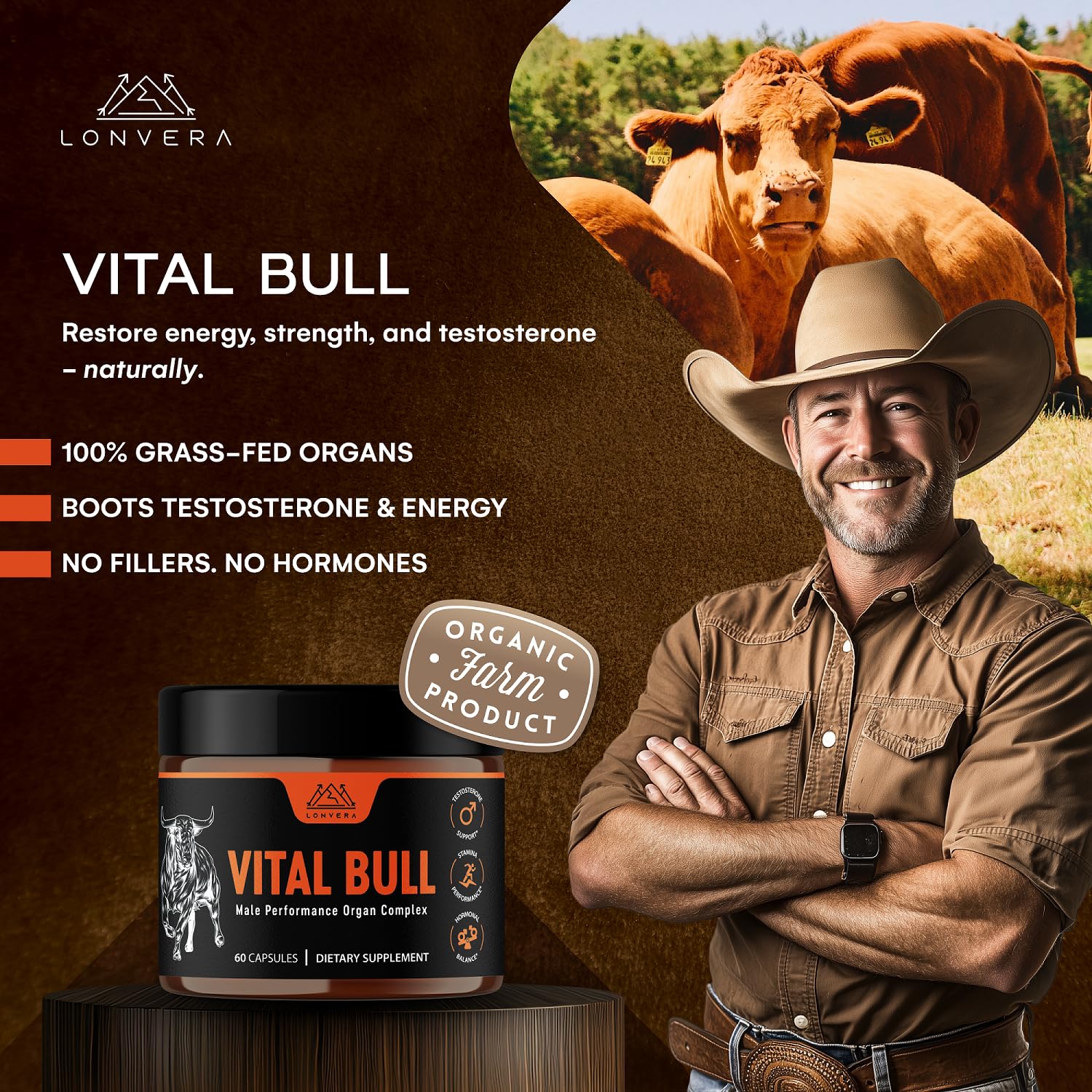 Lonvera grass-fed blend of liver, testicle, prostate and bone marrow for nutrient-dense support.