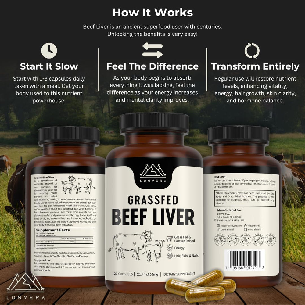 Lonvera label closeup reveals grass-fed origin and capsule ingredients