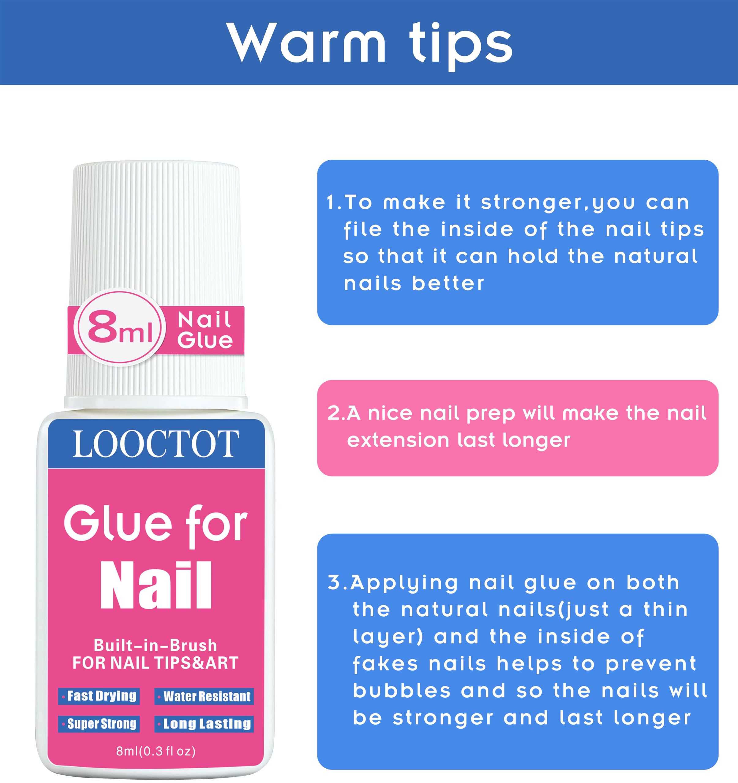 LOOCTOT 8ml bottle duo provides steady nail glue supply