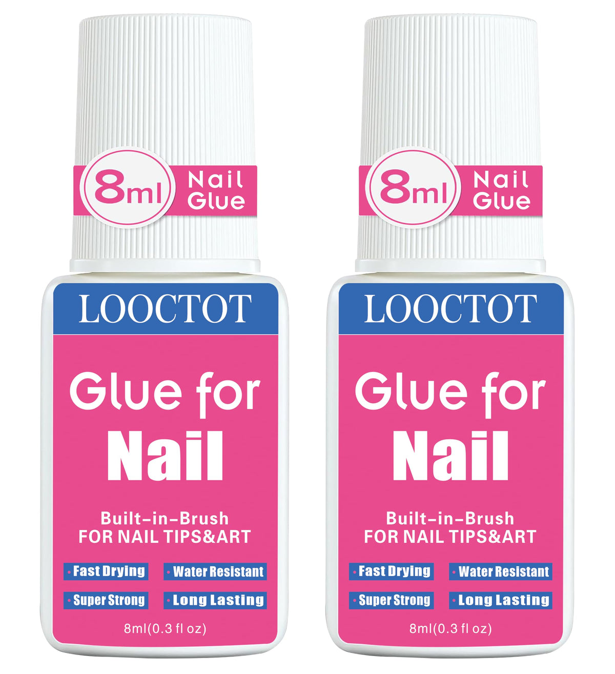 LOOCTOT nail glue with built-in brush for smooth tip application