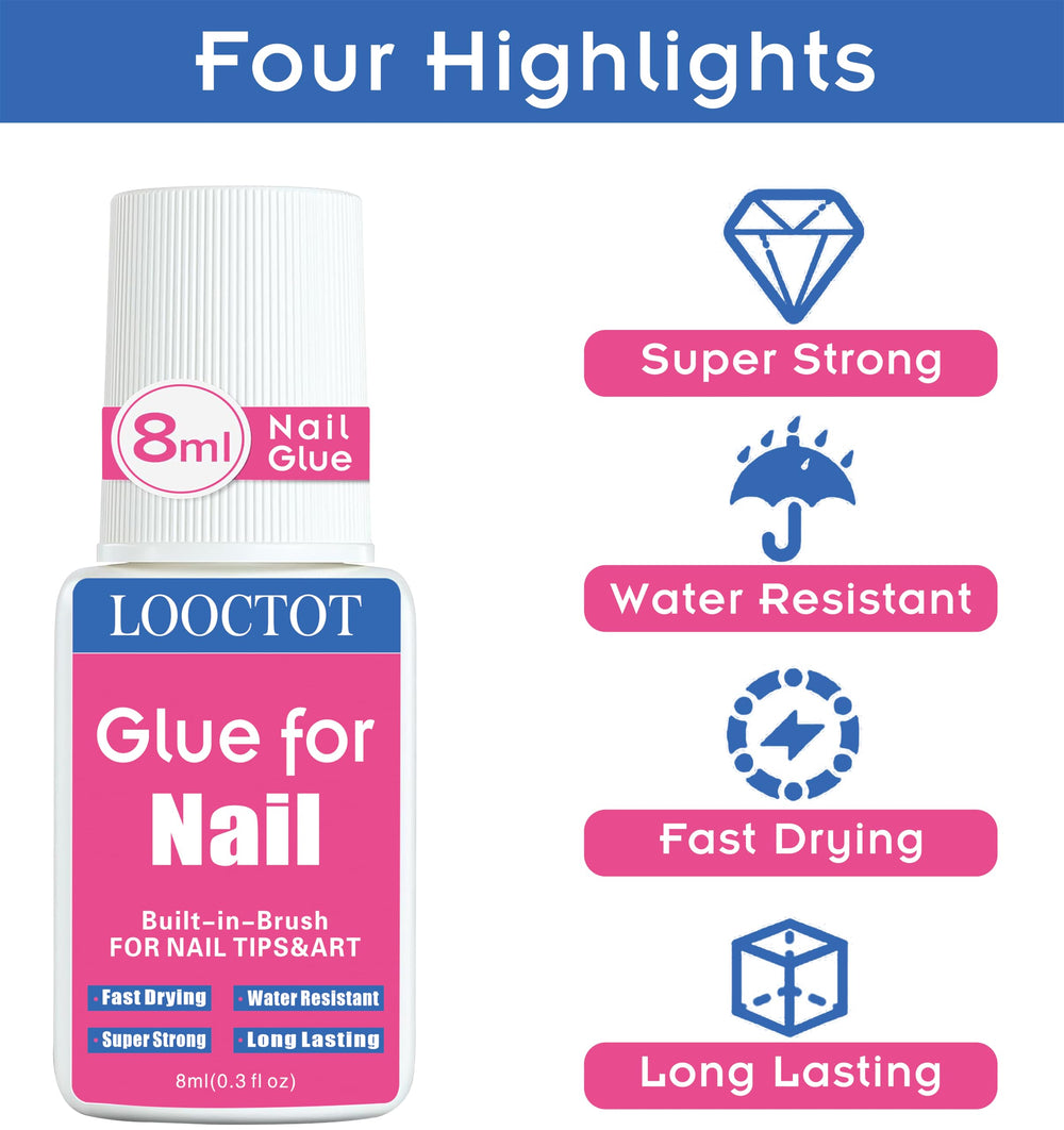 LOOCTOT nail glue dries clear and is waterproof after curing