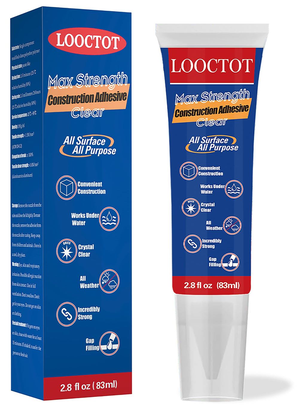 LOOCTOT Max Strength Clear Adhesive tube ready for versatile bonding.