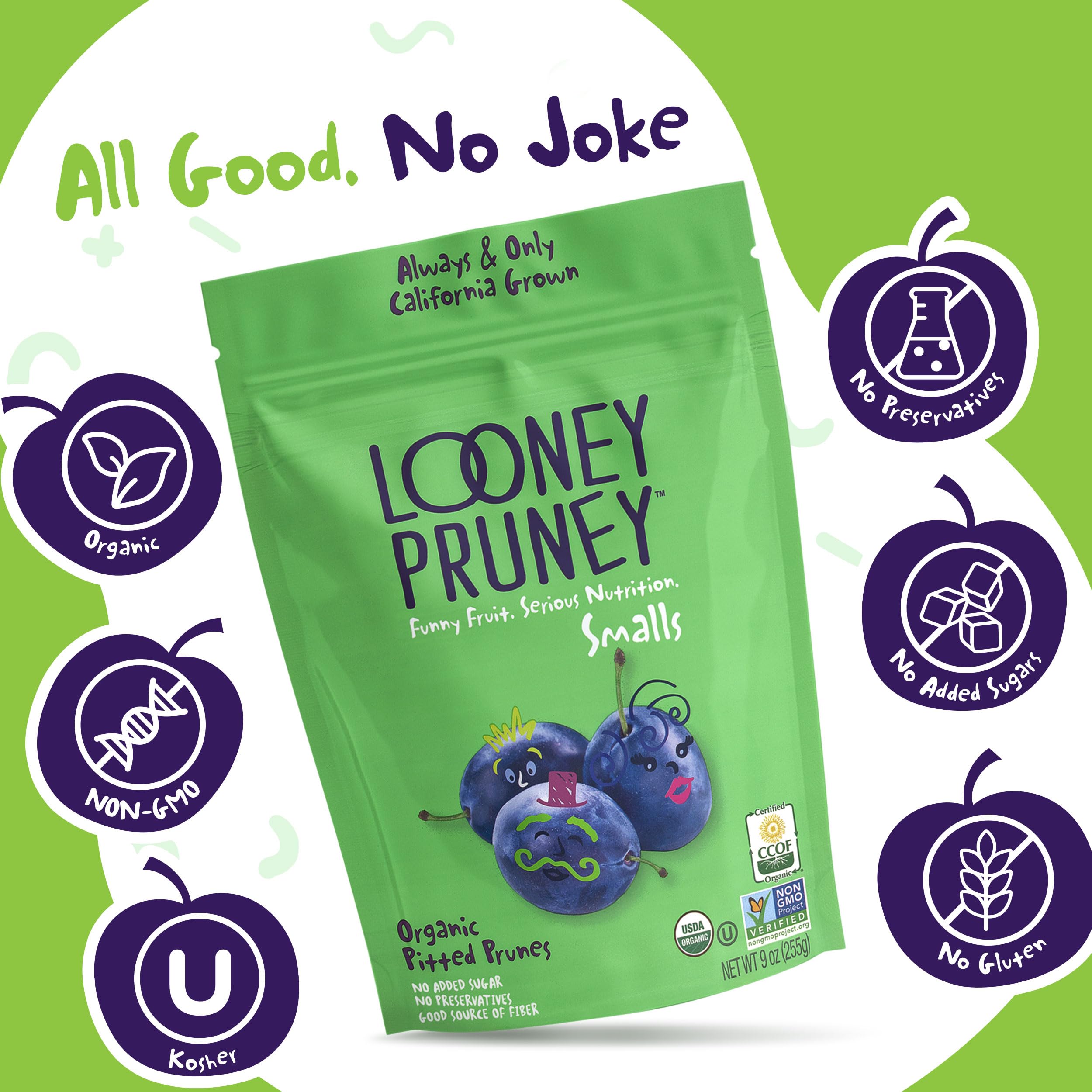Looney Pruney Smalls six-pack 9 oz, convenient family snack.