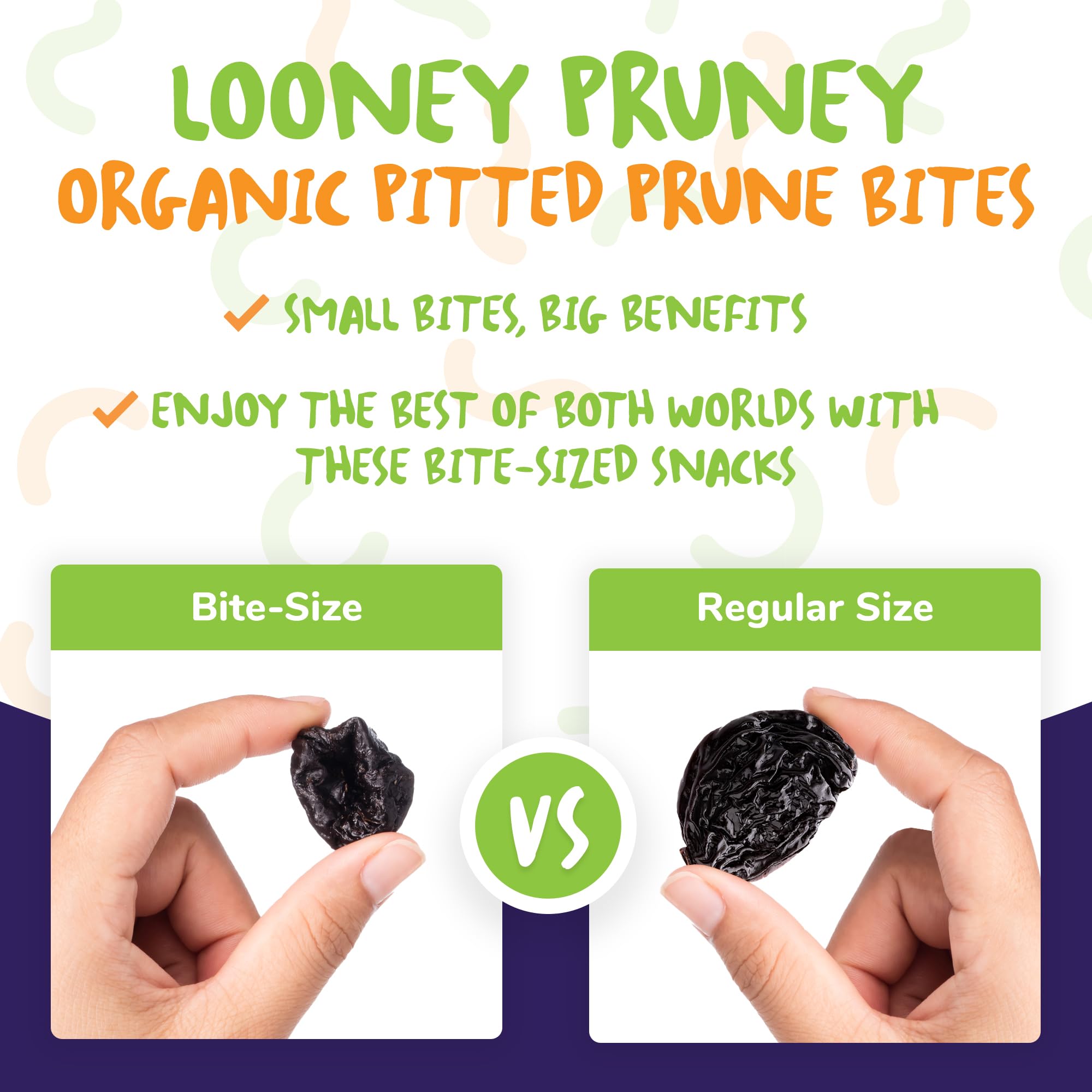 Looney Pruney prunes served in a snack bowl for kids.