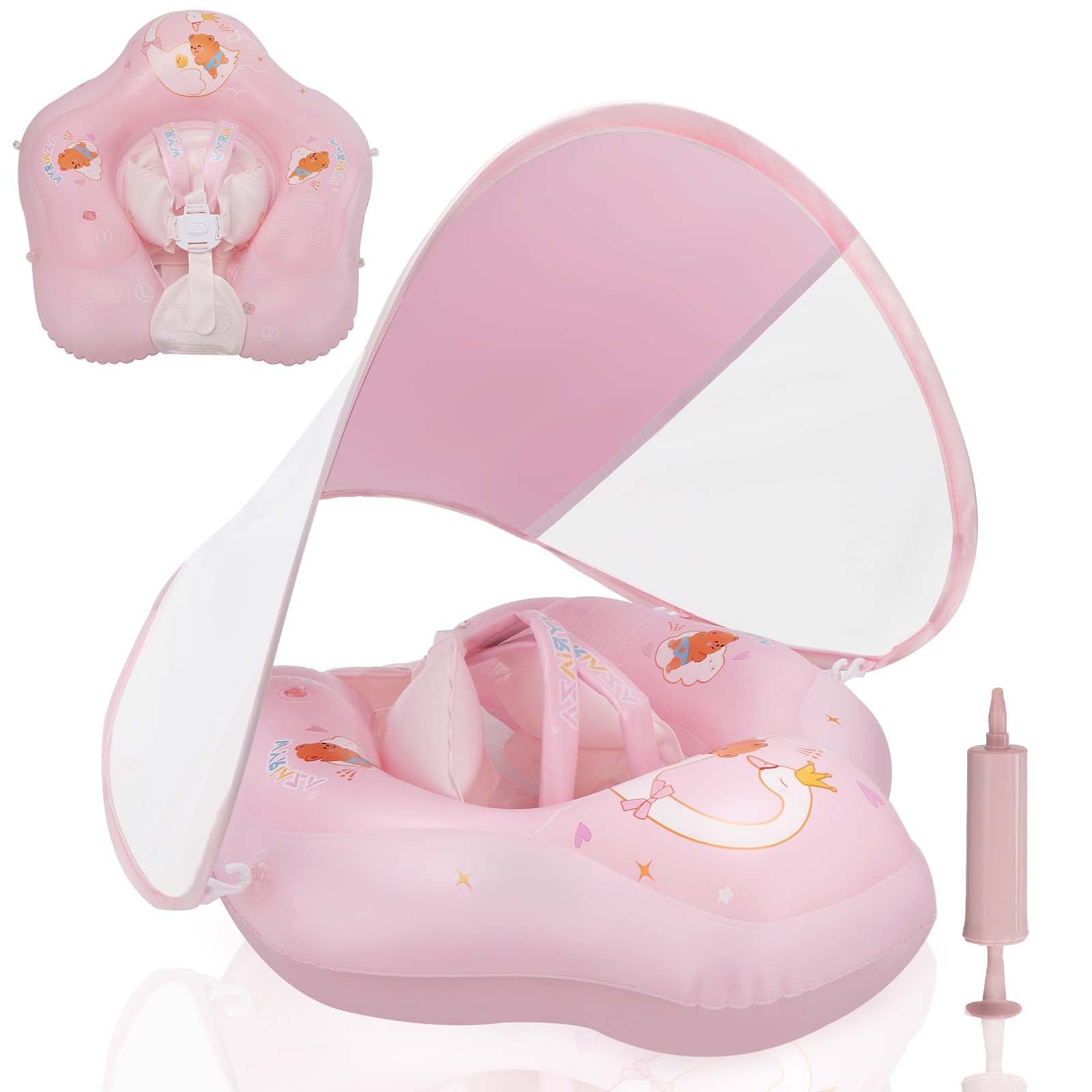 LOOWARTS baby float with canopy in sunny pool providing shade and UV protection