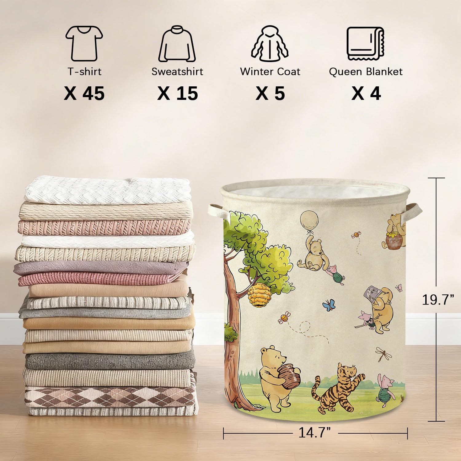 Lopeastar Winnie Bear basket canvas material durable for daily use.