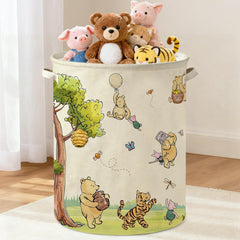 Lopeastar Oval Classic Winnie Bear basket in neutral nursery tones for organized laundry storage.