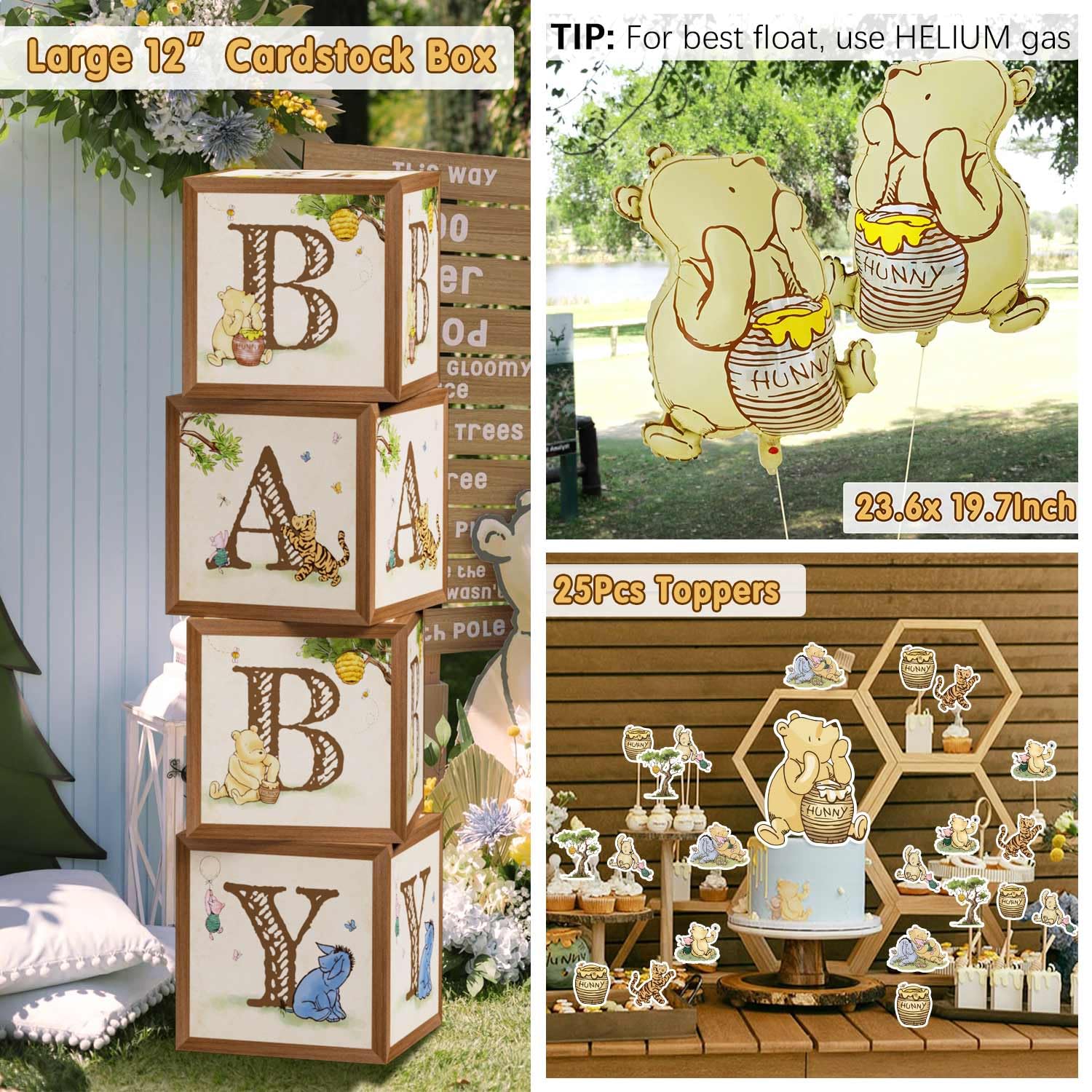 Lopeastar Winnie banner sets a cohesive baby shower theme