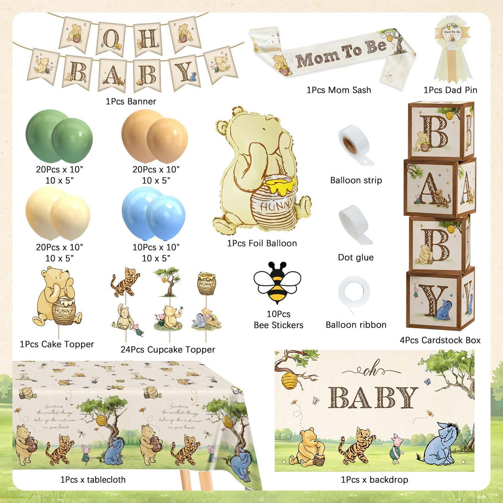 Lopeastar Winnie bear backdrop in vintage cream for baby shower photos