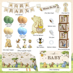 Lopeastar Winnie bear backdrop in vintage cream for baby shower photos