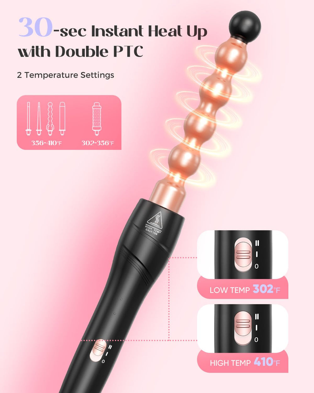 Lopeie 5-in-1 wand curling set bubble iron for defined rings and playful texture.