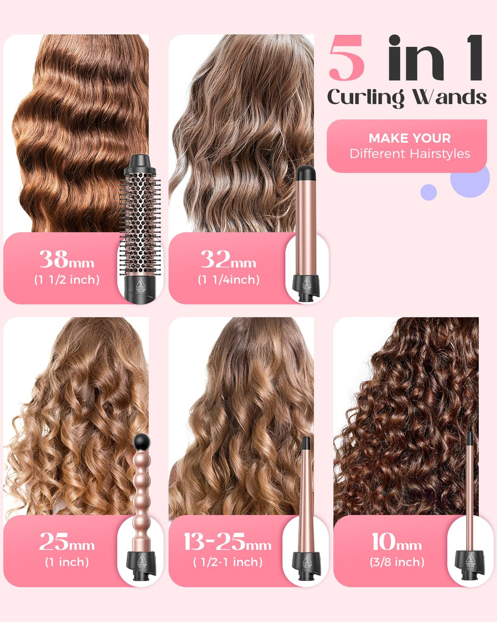 Lopeie 5-in-1 wand curling set small wand for tight curls and precision.