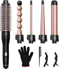 Lopeie 5-in-1 wand curling set with tapered wand for versatile styling options.