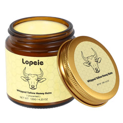 Lopeie beef tallow jar close-up showing nourishing formula for dry skin.