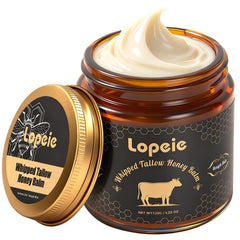 Lopeie bottle pour shows whipped beef tallow-honey texture for smooth skin hydration
