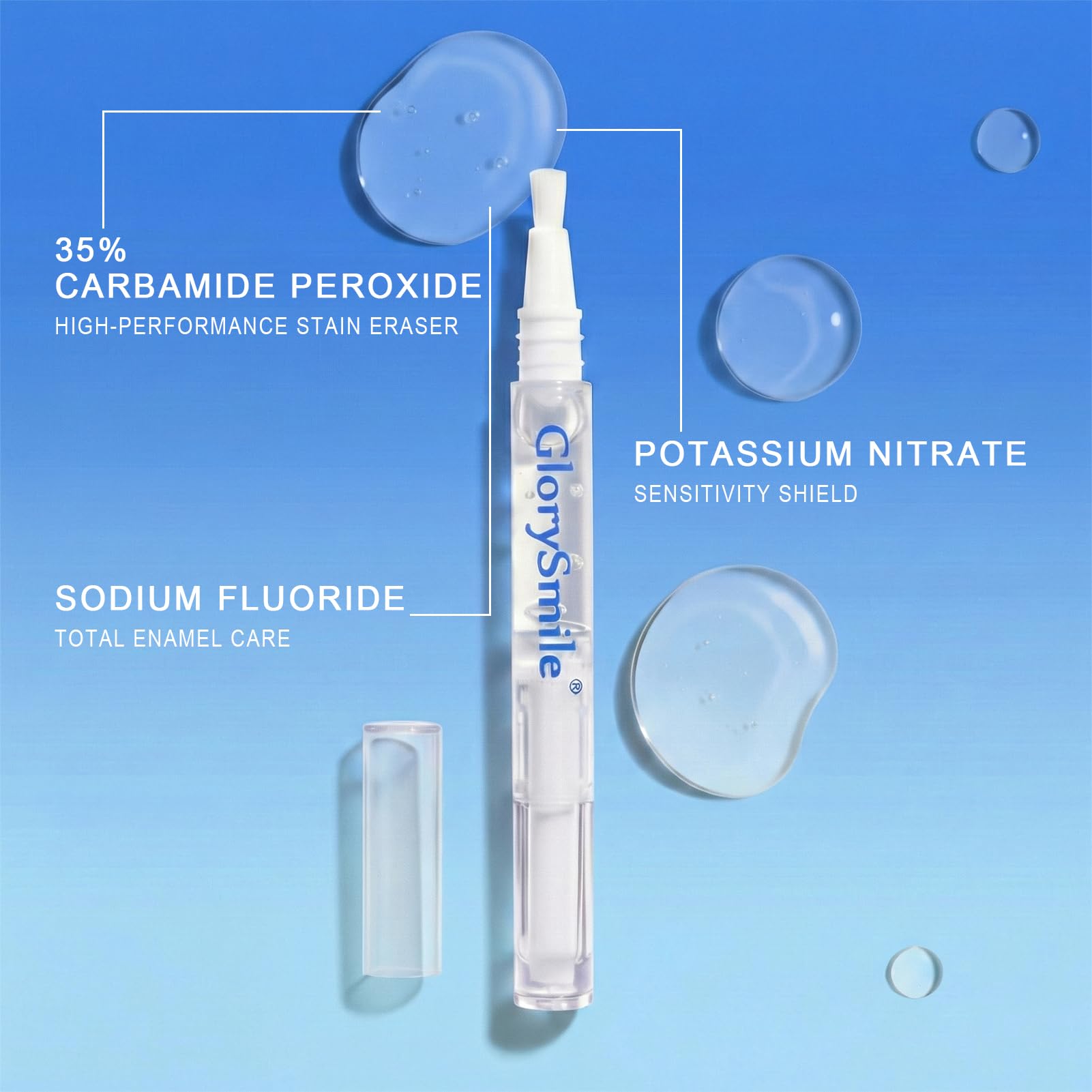 LoQFA teeth whitening pen close-up highlighting a slim, precise application tip.
