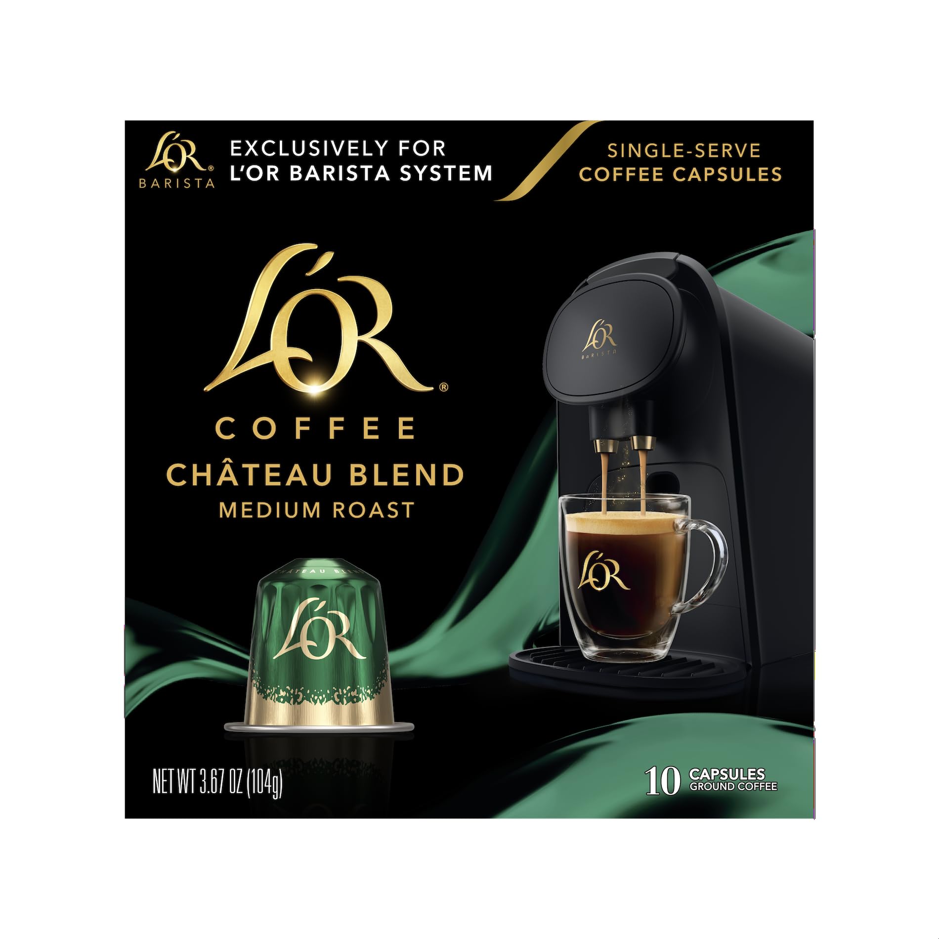 L'OR Chateau Medium Roast pods in a 10-pack for quick, consistent home brewing