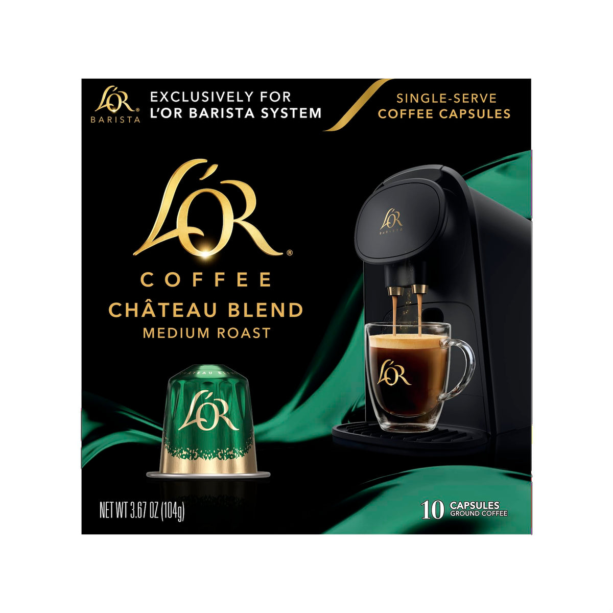 L'OR Chateau Medium Roast pods in a 10-pack for quick, consistent home brewing