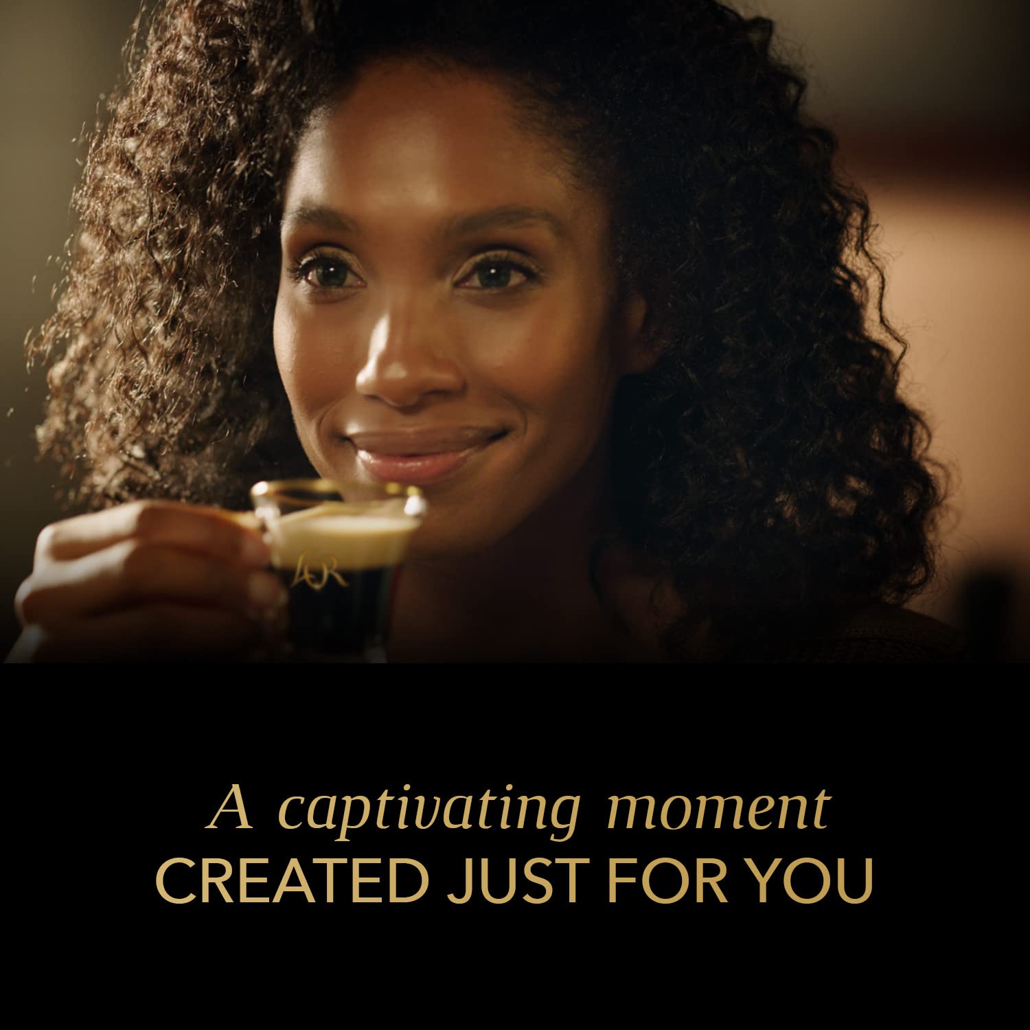 Espresso shot with crema from L'OR capsules in a glass
