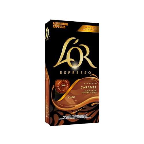 L'OR caramel espresso being poured to reveal a rich, balanced cup.
