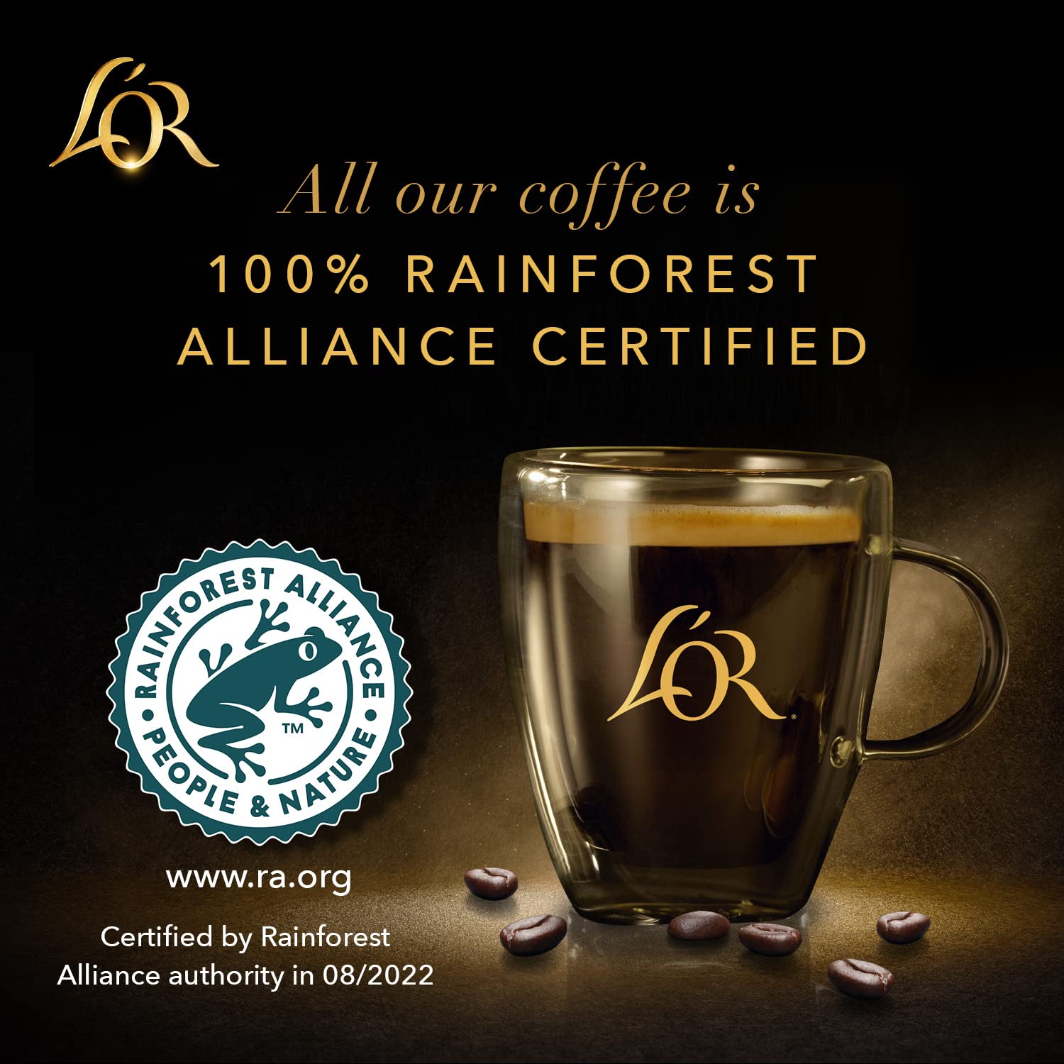 L'OR vanilla arabica beans underline premium coffee origin.